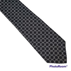 XMI black white silver circles geometric silk tie